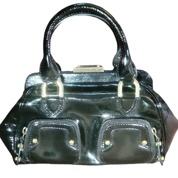 COLE HAAN Women's Black Patent Leather Small mini Handbag Satchel - Picture 4 of 12
